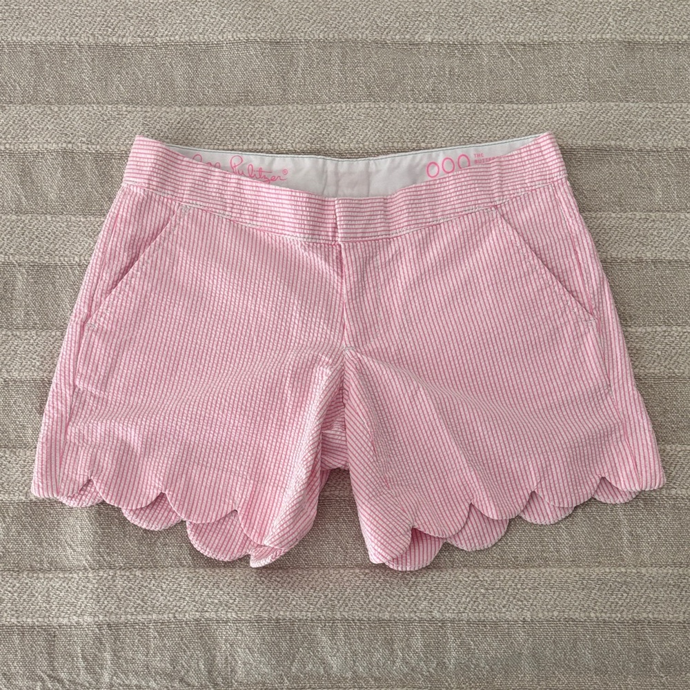 Lilly Pulitzer Pink/White Stripes 5" Buttercup Mid‎ Rise Short in Size 000
